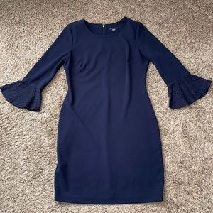 Tommy Hilfiger Navy Midi Dress with Lace Sleeves